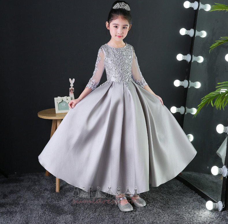 Illusion Sleeves A-Line Jewel Natural Waist Lace 3/4 Length Sleeves Little girl dress