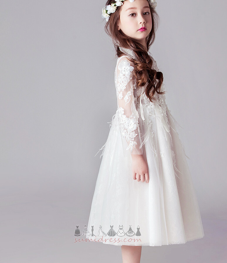 Illusion Sleeves Applique Long Sleeves Glamorous A-Line Natural Waist Flower Girl Dress