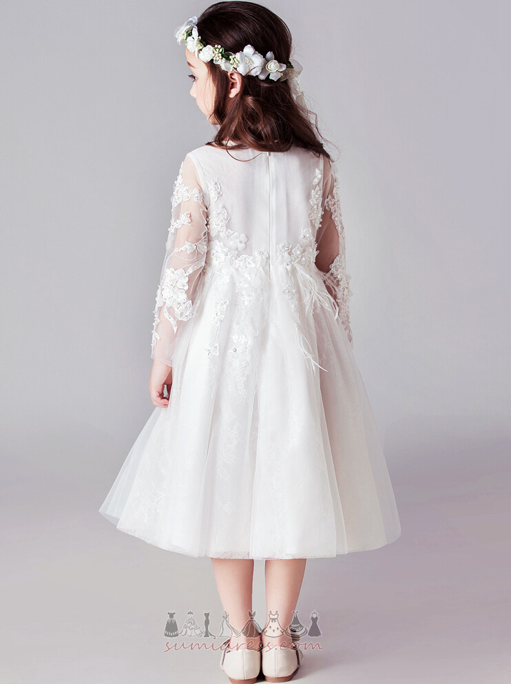 Illusion Sleeves Applique Long Sleeves Glamorous A-Line Natural Waist Flower Girl Dress