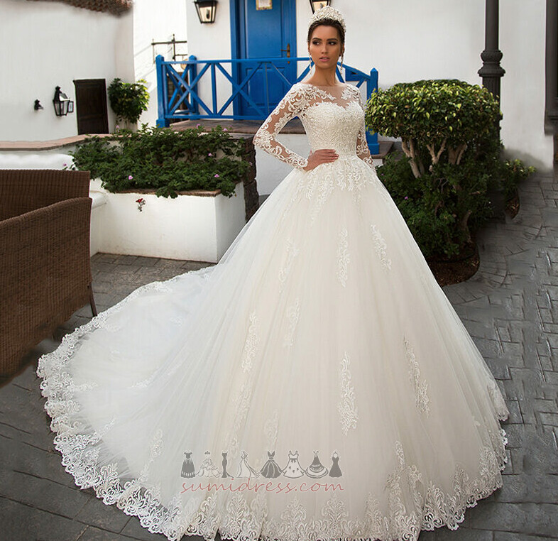 Illusion Sleeves Button Formal Jewel Hall Lace Wedding Dress