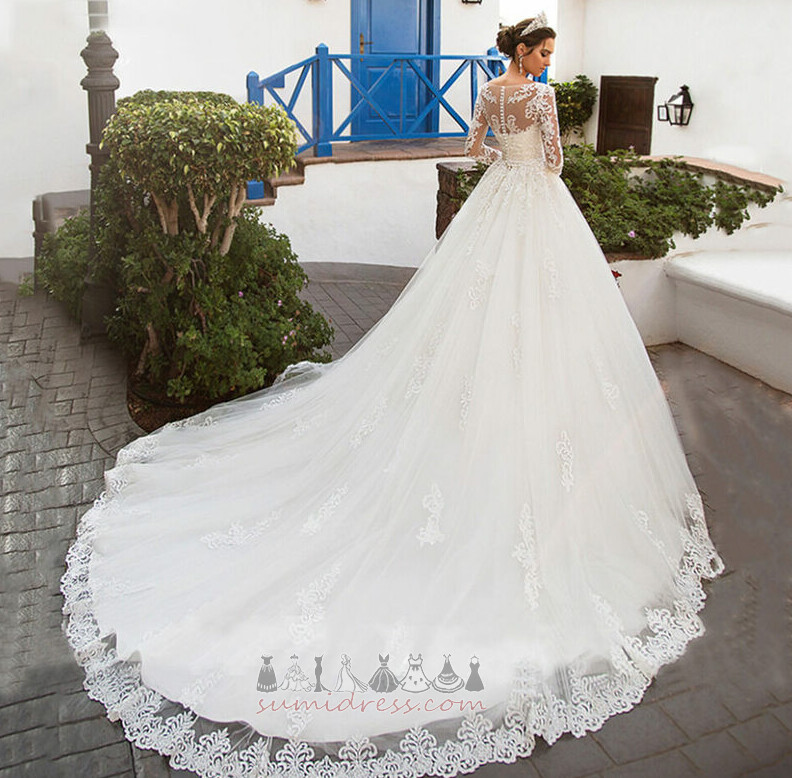 Illusion Sleeves Button Formal Jewel Hall Lace Wedding Dress