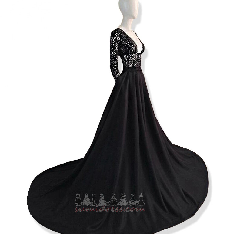 Illusion Sleeves Elegant V-Neck Long A-Line Hemline Long Prom Dress