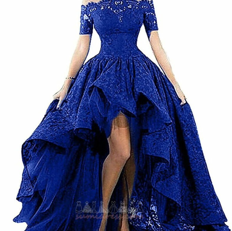 Illusion Sleeves Hemline Asymmetrical Natural Waist Spring Romantic Lace Prom Dress