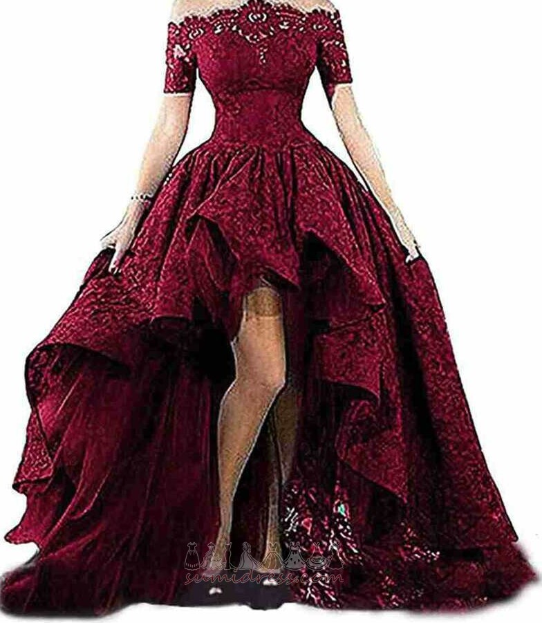 Illusion Sleeves Hemline Asymmetrical Natural Waist Spring Romantic Lace Prom Dress