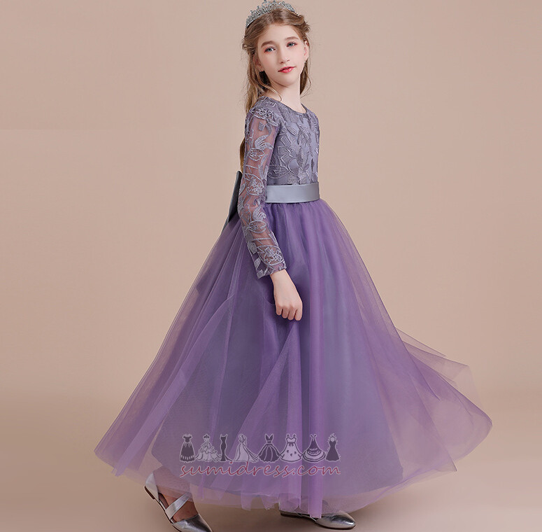 Illusion Sleeves Lace Natural Waist Ankle Length Long Sleeves Lace Flower Girl Dress