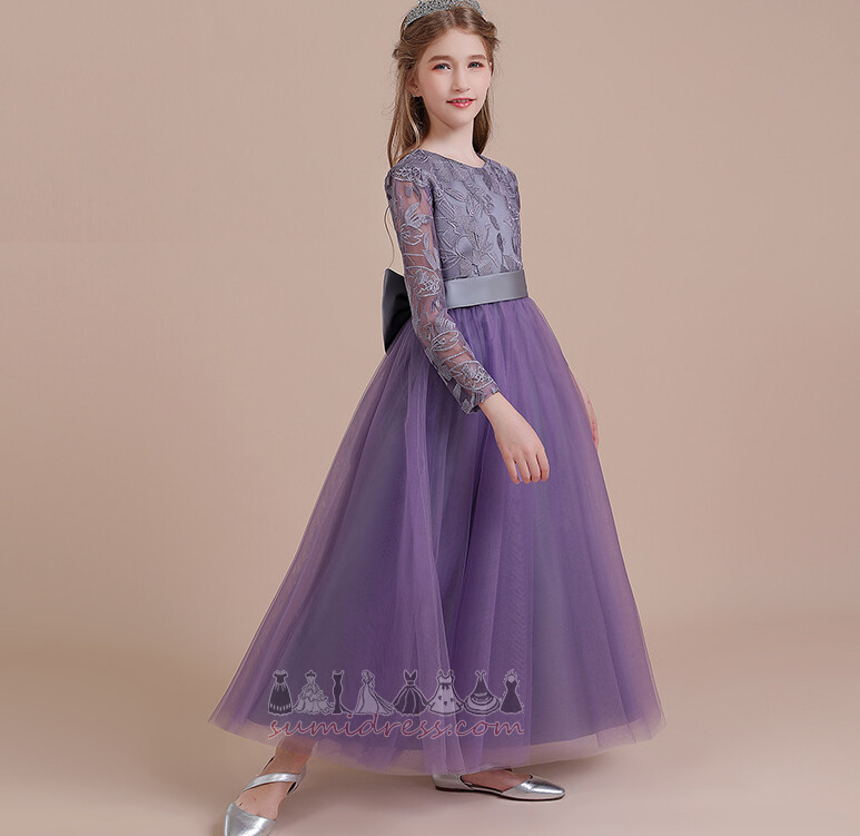 Illusion Sleeves Lace Natural Waist Ankle Length Long Sleeves Lace Flower Girl Dress