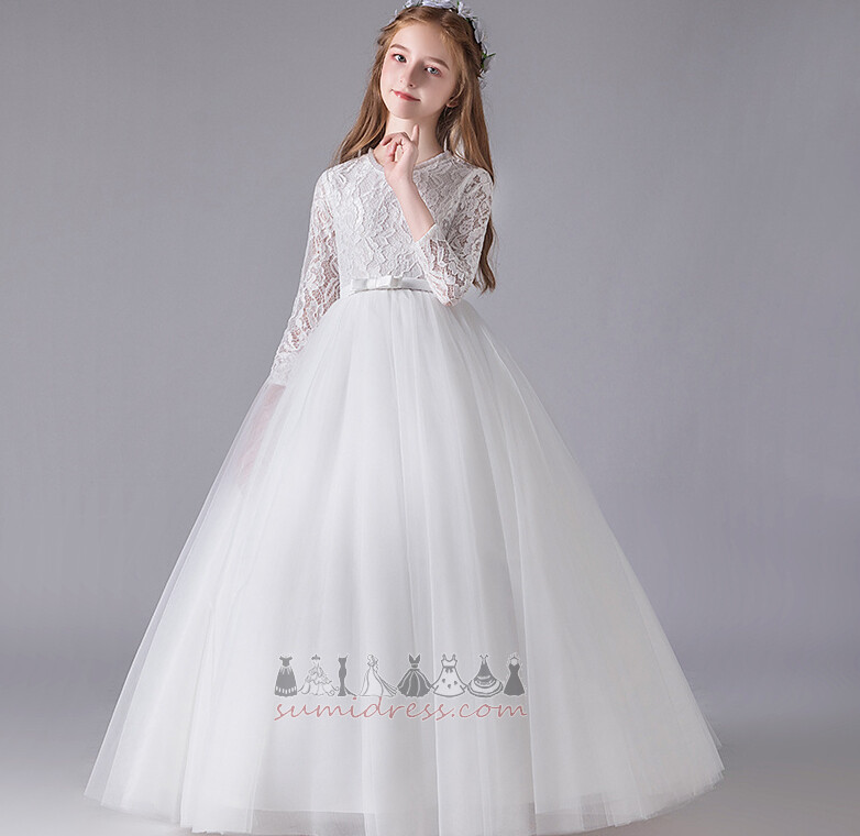 Illusion Sleeves Lace Zipper Up Jewel Ankle Length Wedding Flower Girl gown