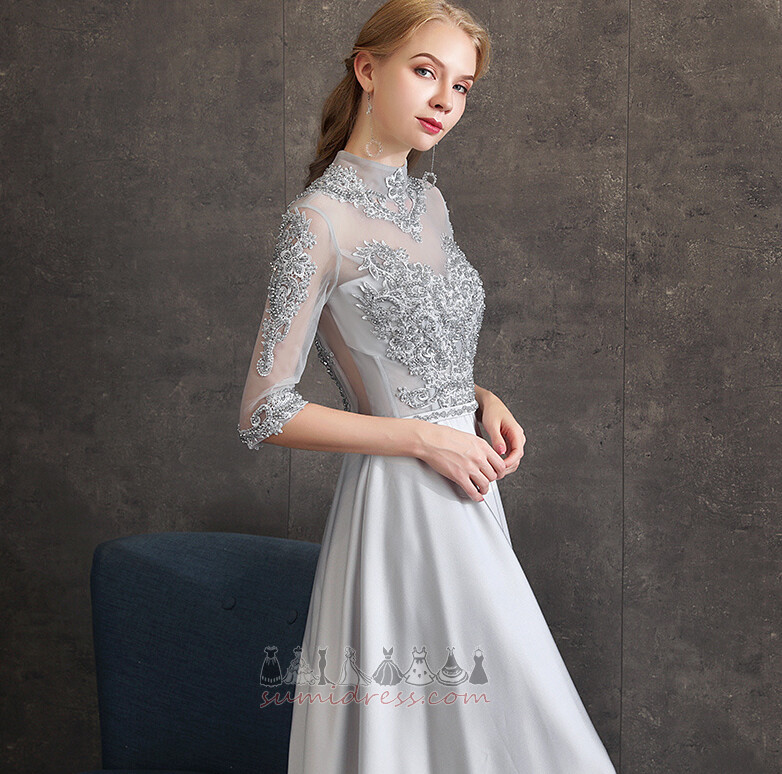 Illusion Sleeves Long Lace-up Natural Waist Elegant Chiffon Evening gown