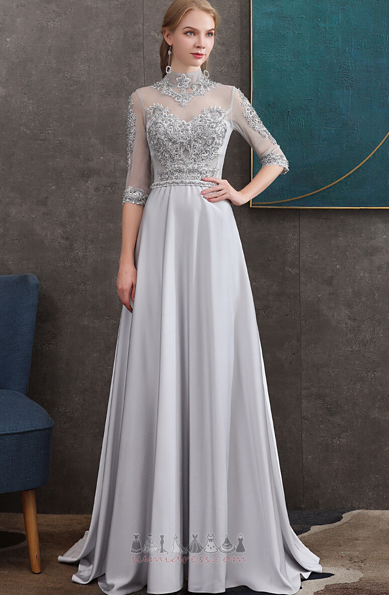 Illusion Sleeves Long Lace-up Natural Waist Elegant Chiffon Evening gown