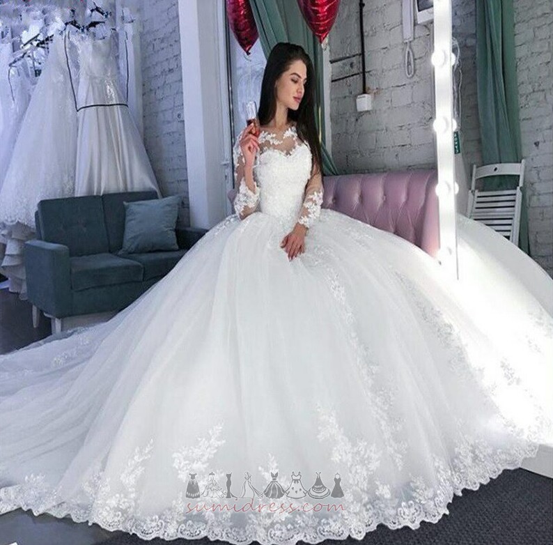Illusion Sleeves Long Sleeves Hall Sale A-Line Formal Wedding Dress