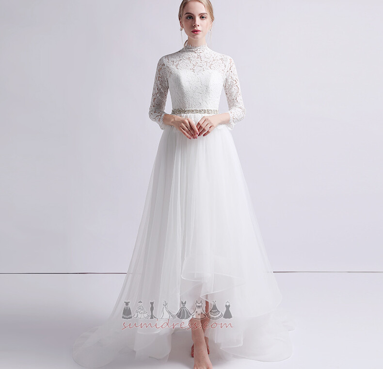 Illusion Sleeves Long Sleeves Hemline Asymmetrical Beaded Belt Wedding skirt