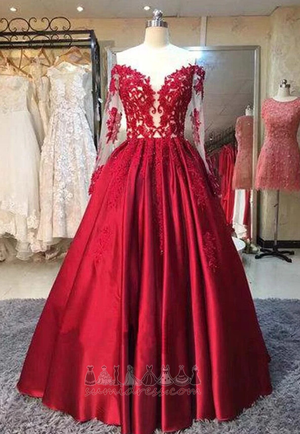 Illusion Sleeves Long Sleeves Natural Waist Medium Floor Length A-Line Prom Dress
