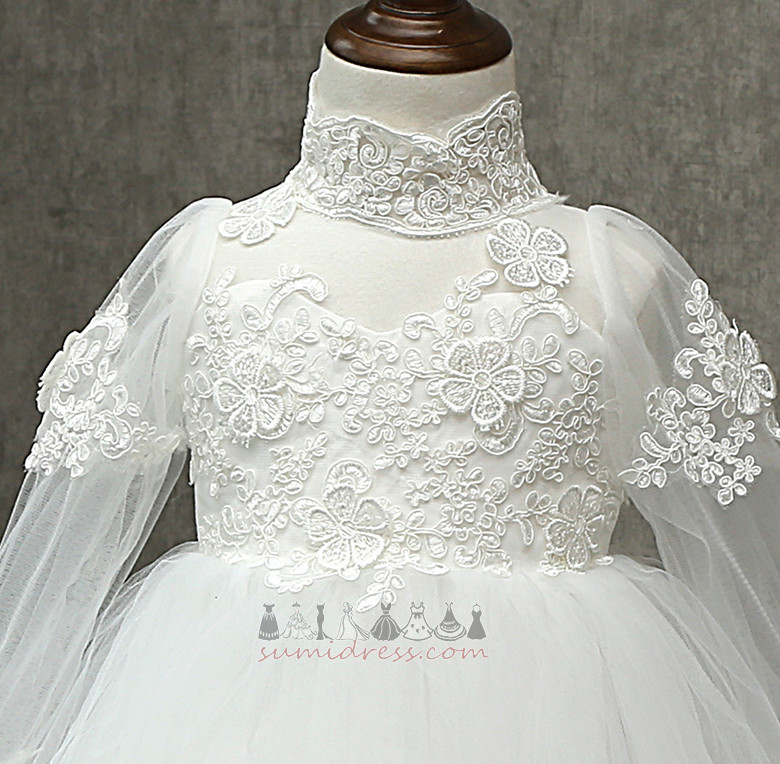 Illusion Sleeves Natural Waist Long Sleeves Tulle Fall A-Line Flower Girl Dress