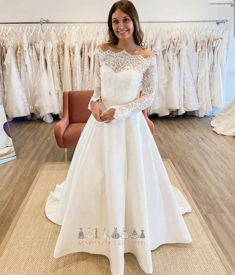 Illusion Sleeves Off Shoulder Zipper Up Sweep Train Long Sleeves Wedding gown