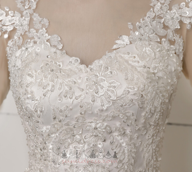 Illusion Sleeves Sheer Back A-Line V-Neck Natural Waist Lace Wedding Dress