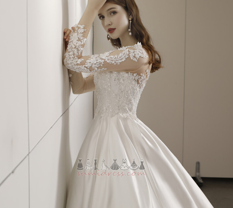 Illusion Sleeves Sheer Back A-Line V-Neck Natural Waist Lace Wedding Dress