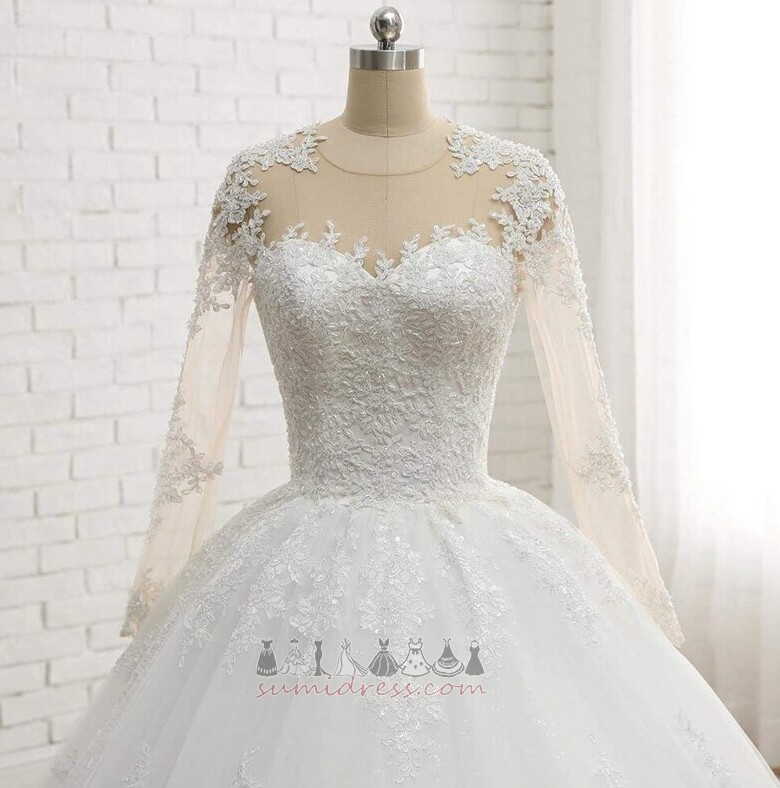Illusion Sleeves Sweep Train Outdoor Formal Long Sleeves Lace Wedding Dress