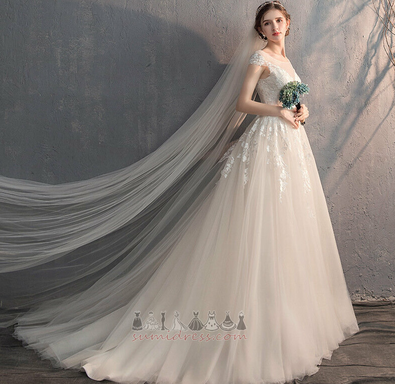 Illusion Sleeves Sweep Train Simple Long Short Sleeves A-Line Wedding Dress