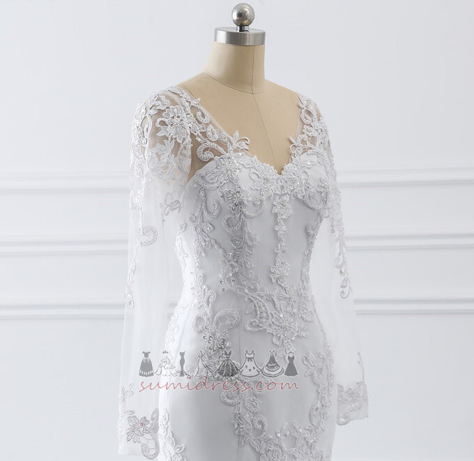 Illusion Sleeves V-Neck Hall Long Sleeves Natural Waist Zipper Up Wedding skirt