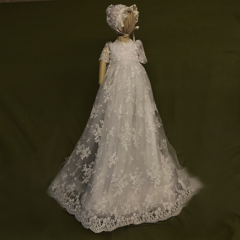 İllüzyon kollu Kısa kollu Prenses Dantel Yüksek kapalı Doğal belden Küçük kız elbisesi