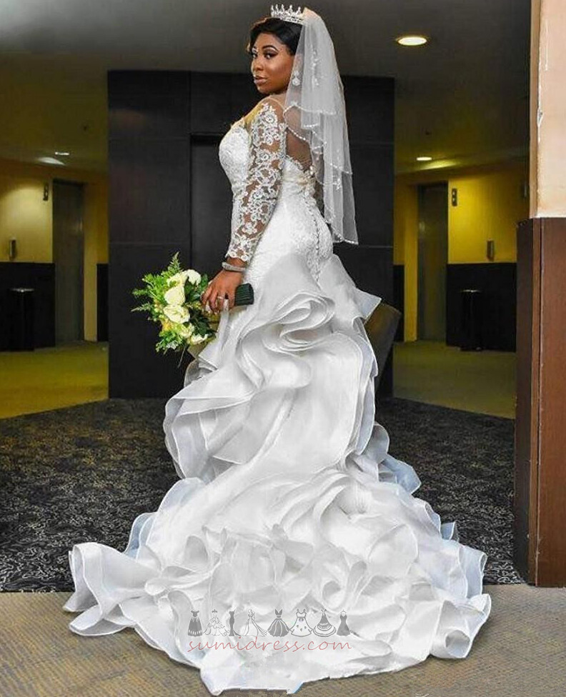 İllüzyon kollu Uzun kollu Uzun Kum saati Doğal belden Bağbozumu Düğün Elbise