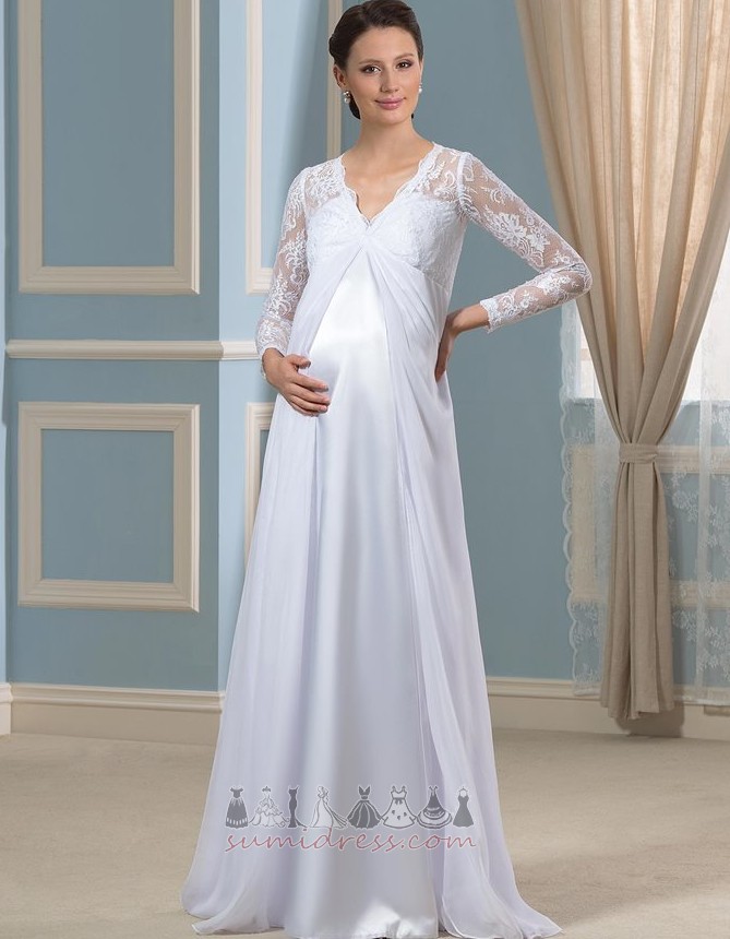 İmparatorluk bel Uzun kollu Şifon Kat uzunluğu İllüzyon kollu İmparatorluğu Düğün Elbise