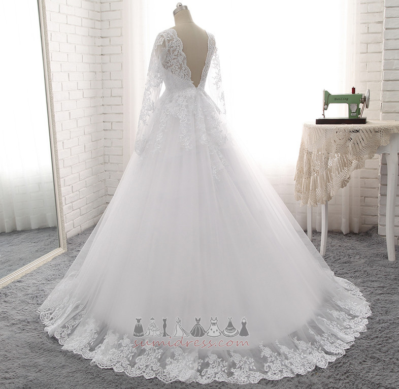 імперії талії драпіровані ілюзія рукава падати королева Енн Мереживо Overlay Весільна сукня