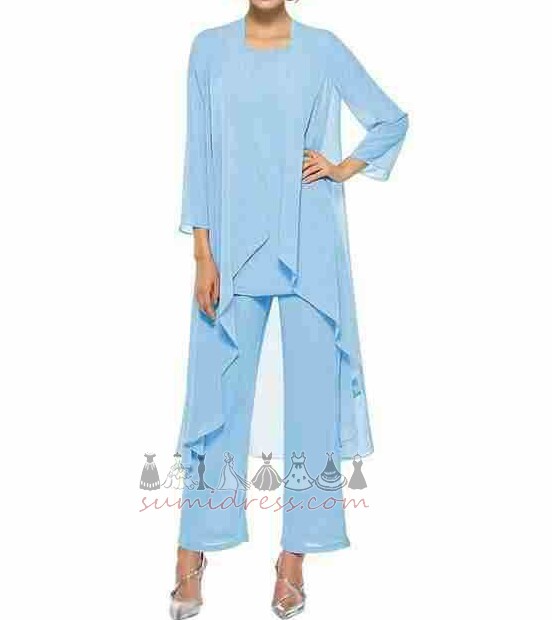 Inverted Triangle Jewel Chiffon Ankle Length Long Sleeves High Covered Pants Suit Mother Dresses