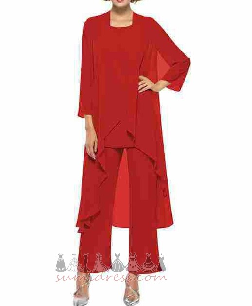 Inverted Triangle Jewel Chiffon Ankle Length Long Sleeves High Covered Pants Suit Mother Dresses