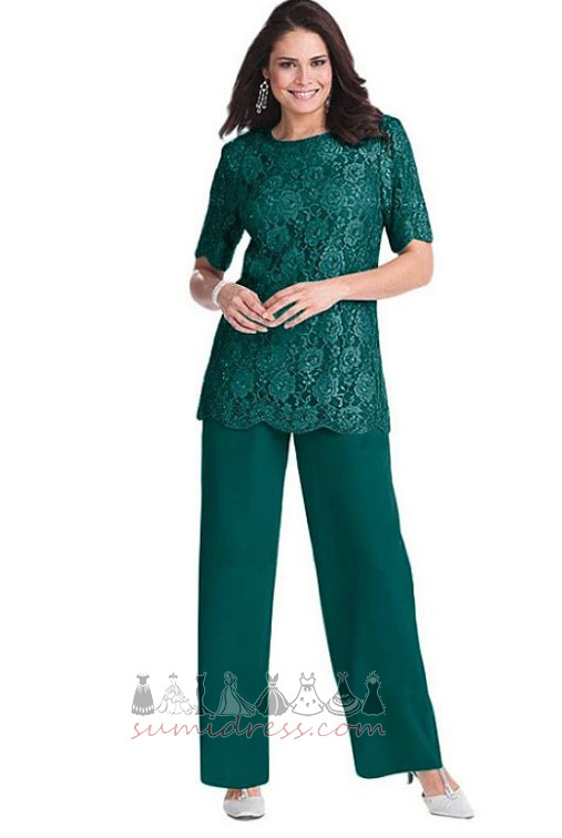 Inverted Triangle Jewel Natural Waist High Covered Chiffon Ankle Length Pants Suit Mother Dresses