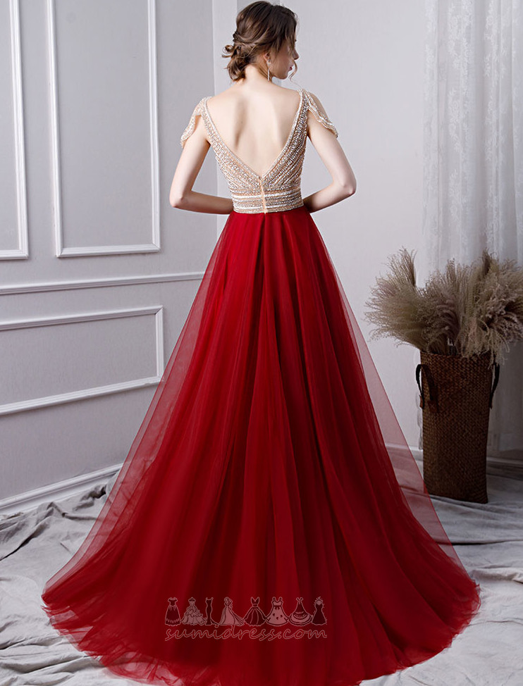 Inverted Triangle Natural Waist Beading Swing Show/Performance Tulle Prom Dress