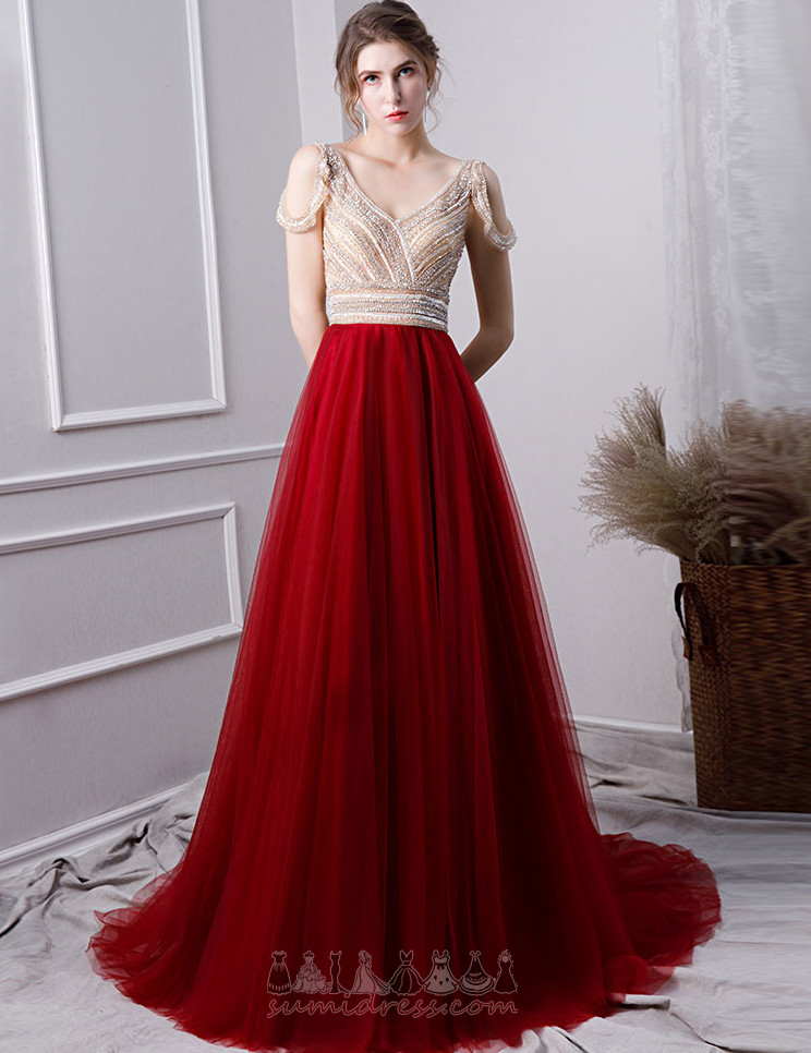 Inverted Triangle Natural Waist Beading Swing Show/Performance Tulle Prom Dress