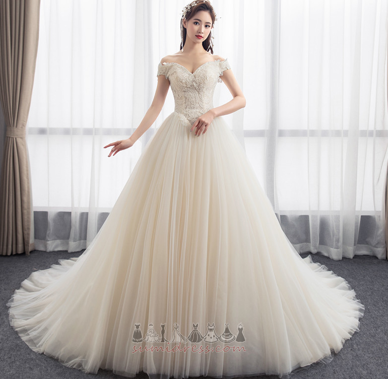 Inverted Triangle Short Sleeves Cathedral Train V-Neck Natural Waist Wedding skirt