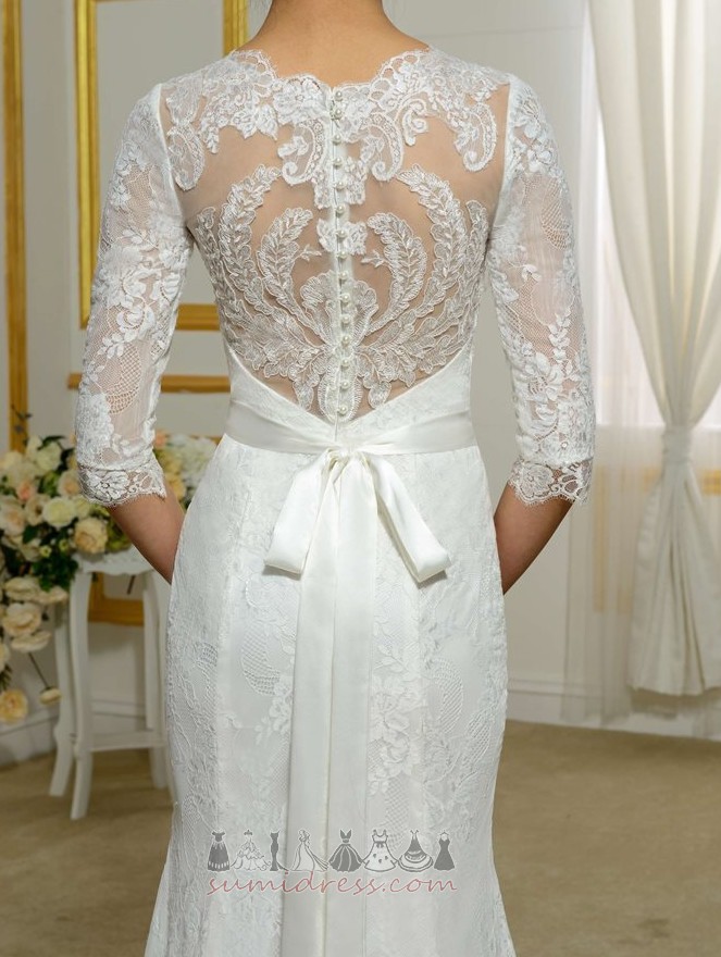 Елегантний Бато середа лук Довго мереживо Весільна сукня