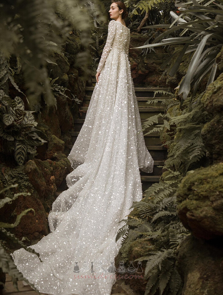 Елегантний довгі рукави Довго блискавка вгору мереживо весна Весільна сукня