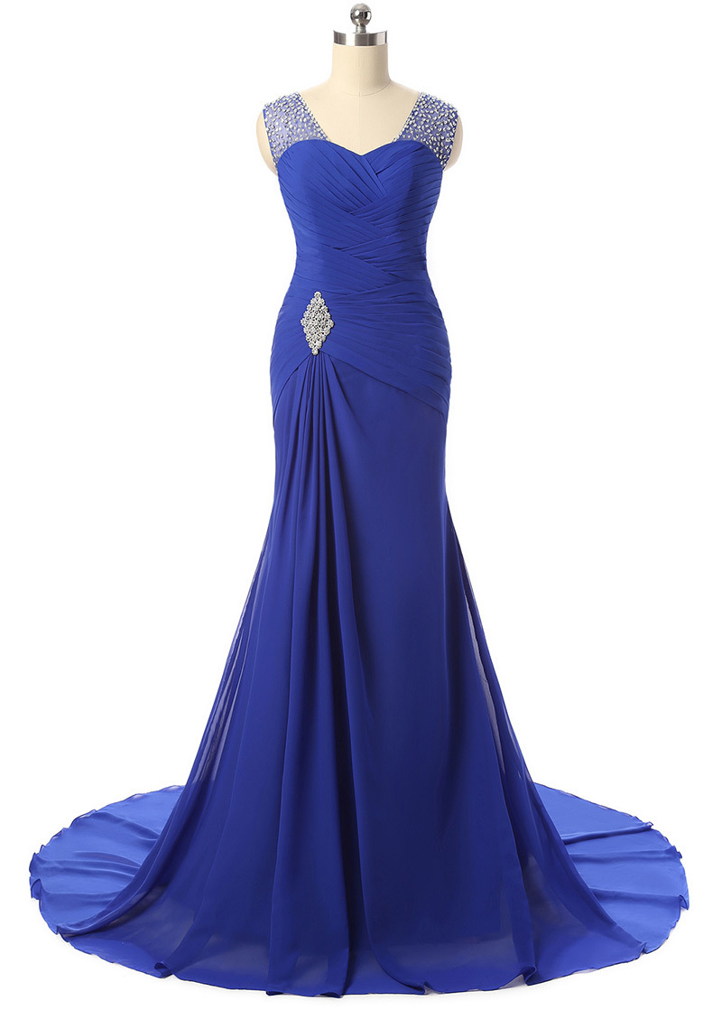 Елегантний Довго Босоніжки V-подібним вирізом безрукавний пліссірованний Вечірня сукня