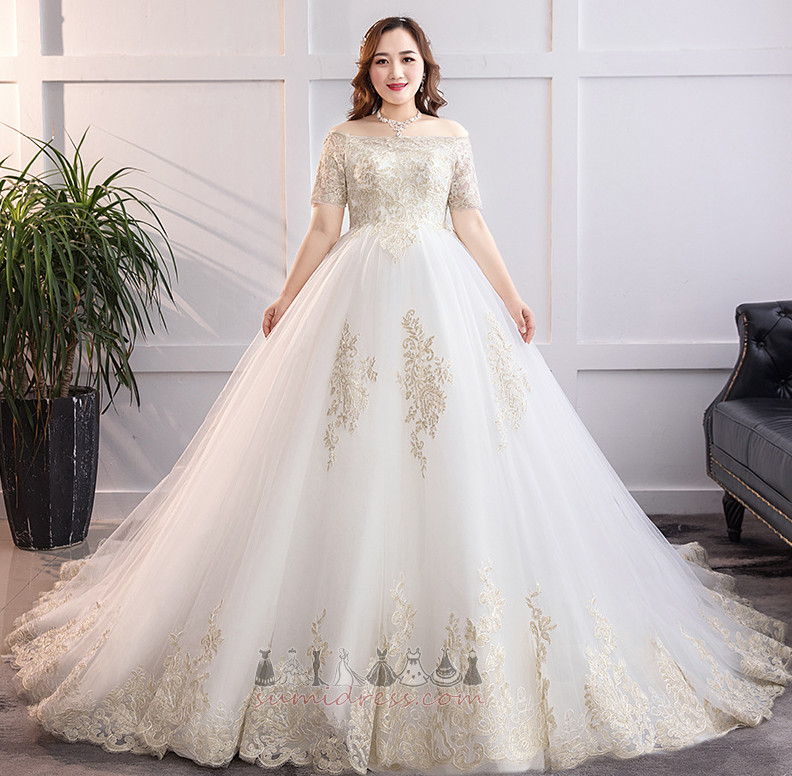 Елегантний вишивка Мереживо Overlay Довго З плеча мереживо Весільна сукня