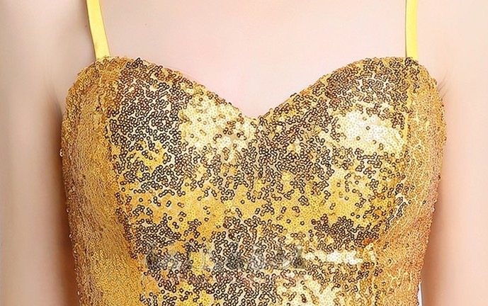 Jeseň Paillette Bodice Zamiesť vlak Pošva Zips hore Show / Performance Stužková šaty