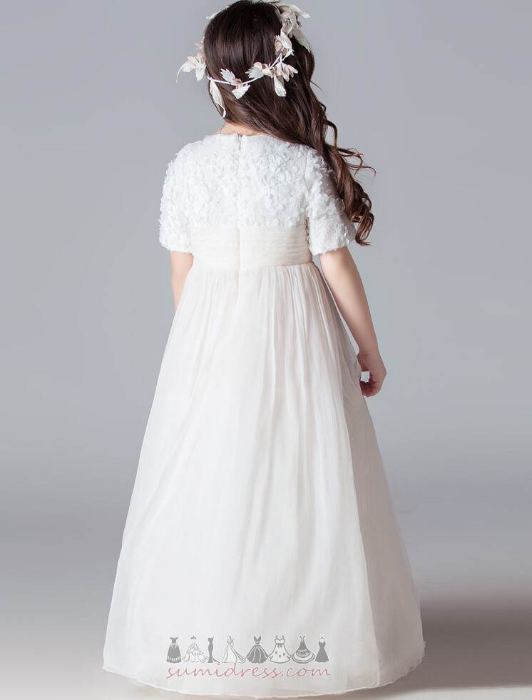 Jewel A-Line Natural Waist Ankle Length Short Sleeves Chiffon Flower Girl Dress