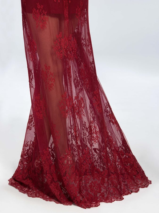 Jewel Applique Floor Length Lace See Through Summer Evening Dress