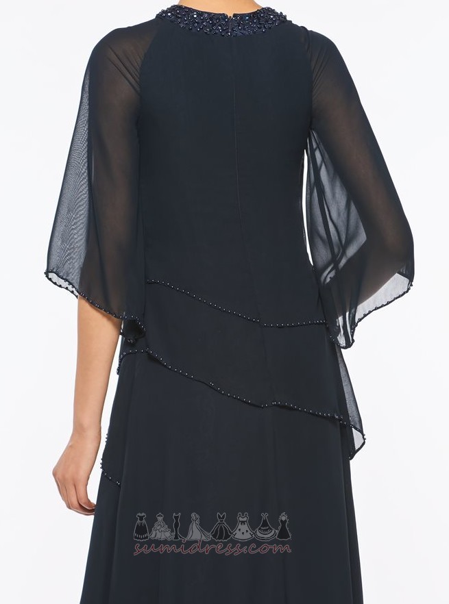 Jewel Beading Natural Waist Multi Layer Tea Length Elegant Mother Dress