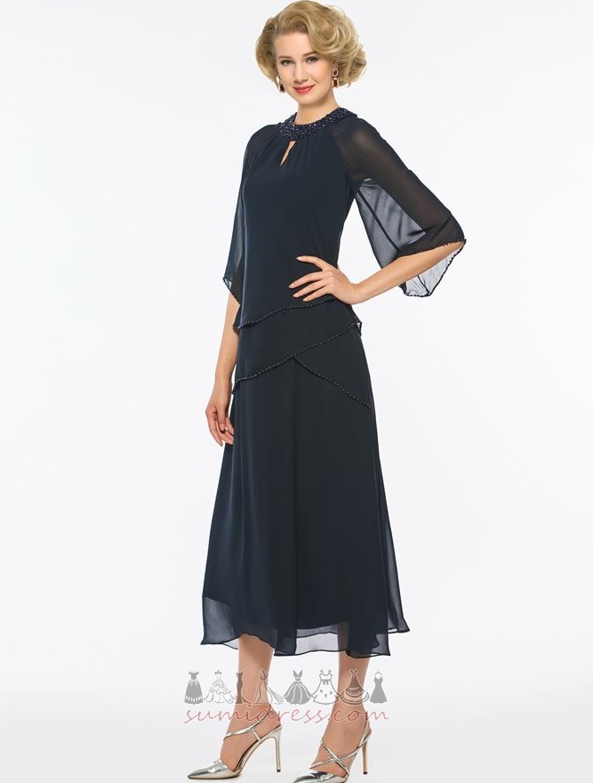 Jewel Beading Natural Waist Multi Layer Tea Length Elegant Mother Dress