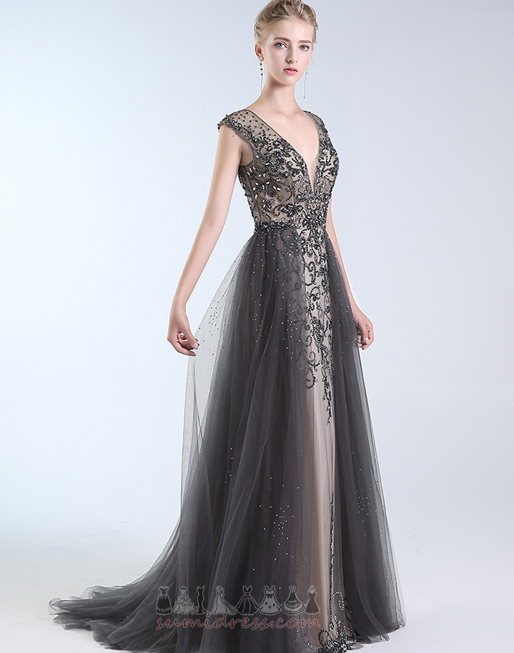 Jewel Bodice A-Line Elegant V-Neck banquet Backless Prom Dress