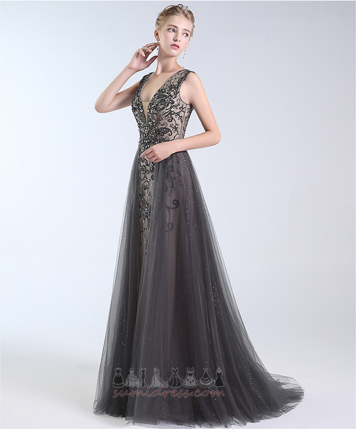 Jewel Bodice A-Line Elegant V-Neck banquet Backless Prom Dress