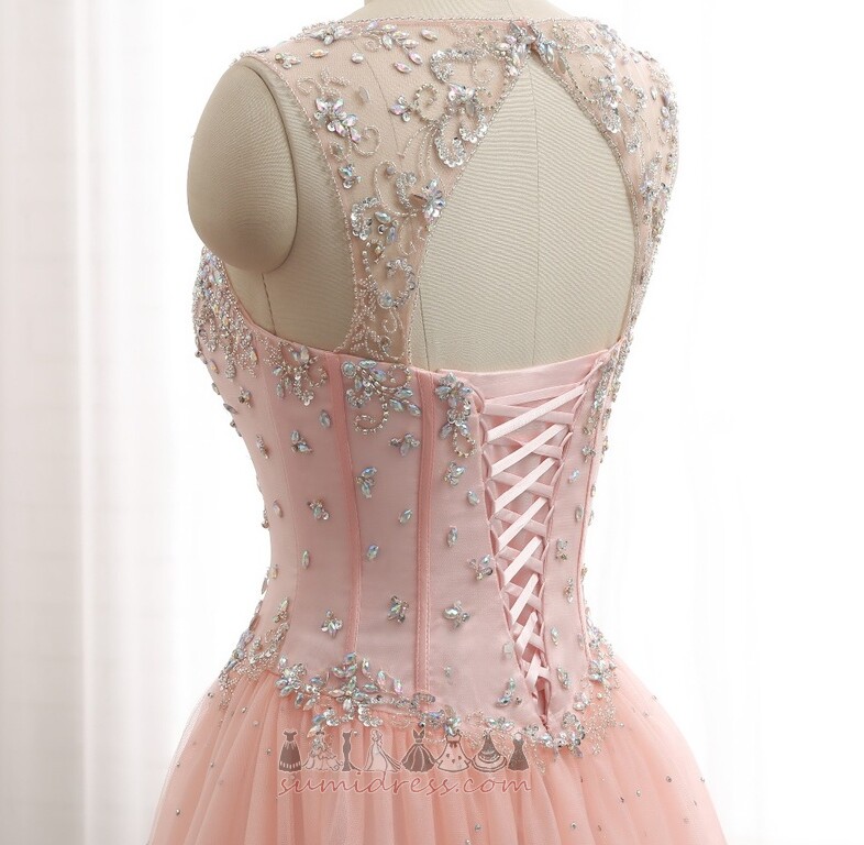 Jewel Bodice Beading A-Line Keyhole Back Tulle Long Prom Dress