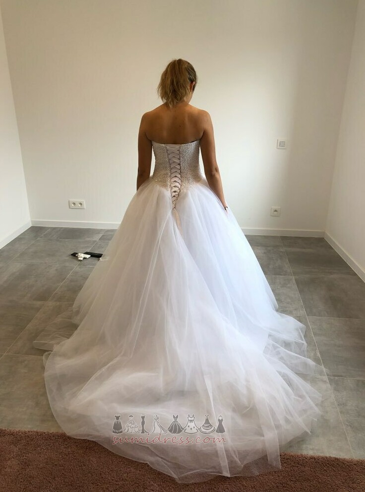 Jewel Bodice Draped Tulle Natural Waist Sleeveless Sweep Train Wedding Dress