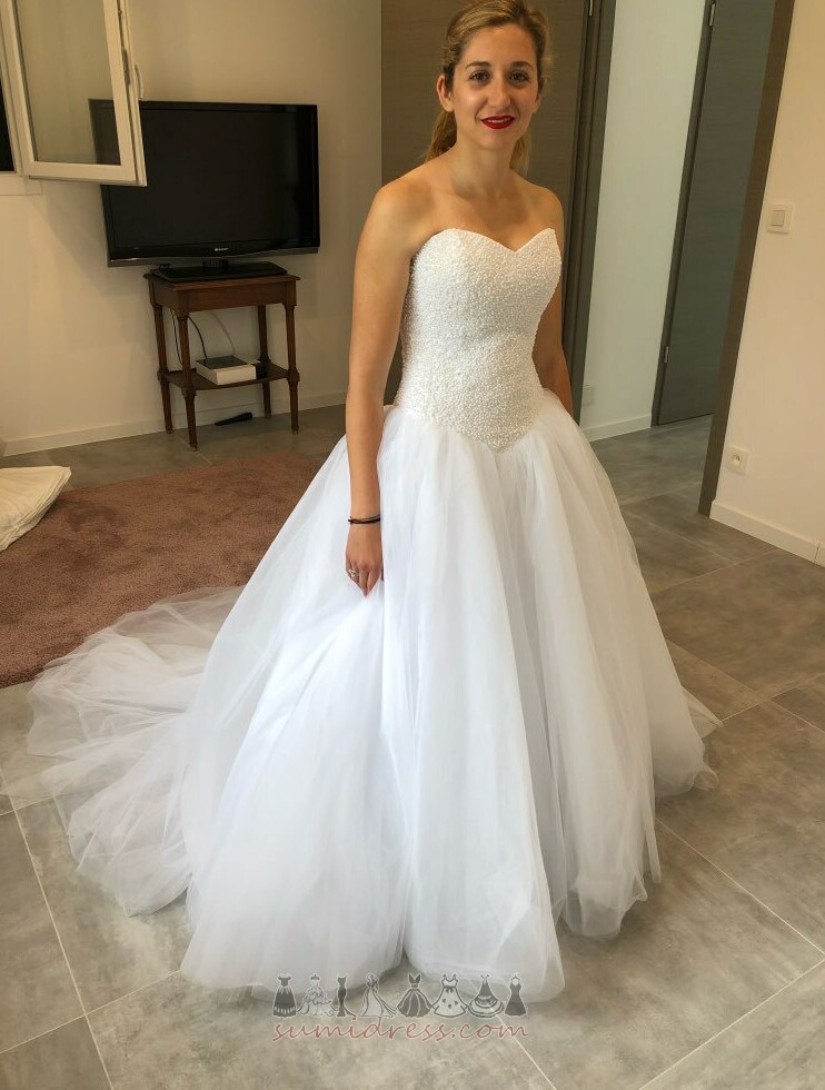 Jewel Bodice Draped Tulle Natural Waist Sleeveless Sweep Train Wedding Dress
