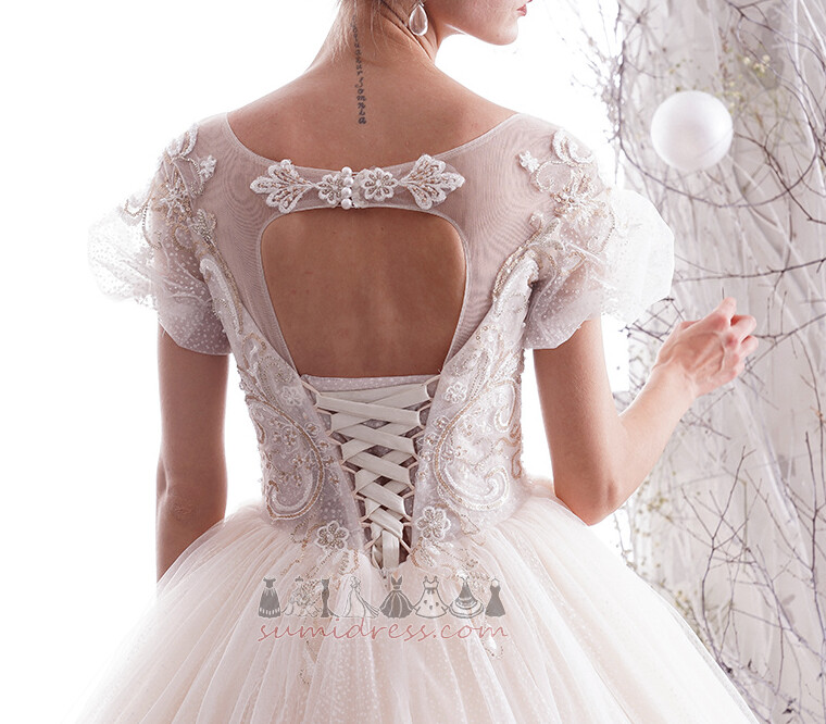 Jewel Bodice Elegant Short Sleeves Off Shoulder A-Line Floor Length Wedding Dress
