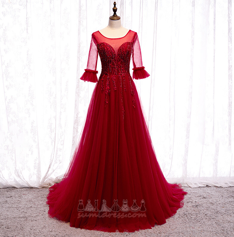Jewel Bodice Long Long Sleeves Sweep Train Tulle A-Line Evening Dress