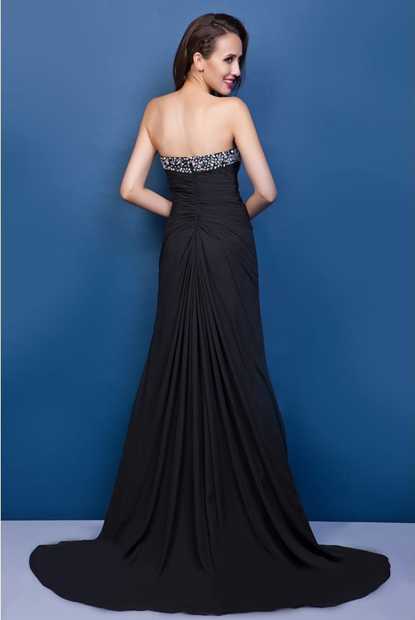 Jewel Bodice Long Strapless Split Front A-Line Backless Evening Dress